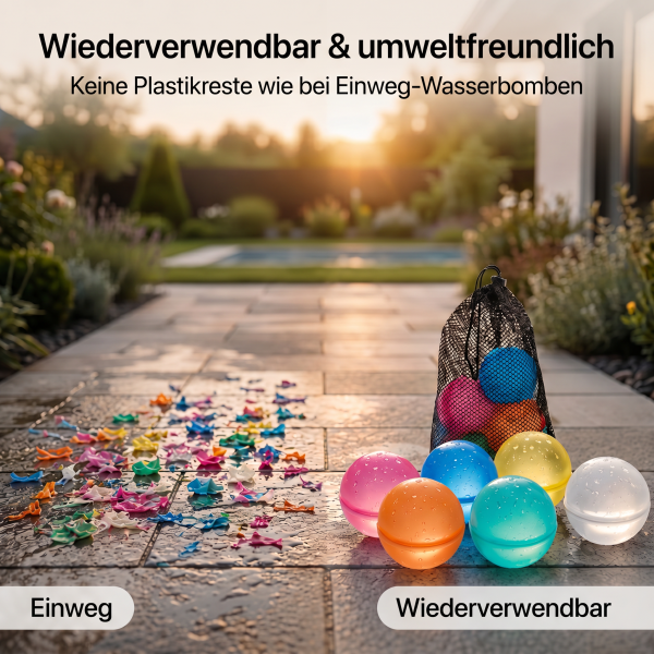 Garten-, Strand- und Poolspiele! Mit praktischem Zugring Wiederverwendbare Wasserbomben selbstschließend